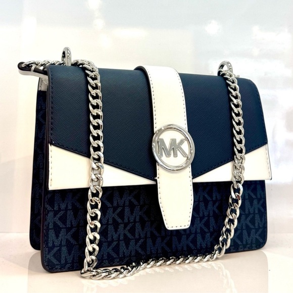 Michael Kors Greenwich Small Color-Block Signature Crossbody Bag Admiral Blue - Picture 3 of 9